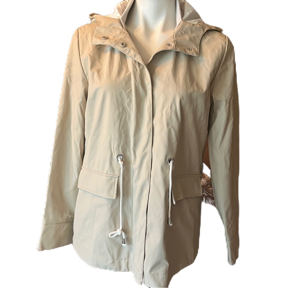 French Connection Light Tan Utility Rain Jacket with Hood